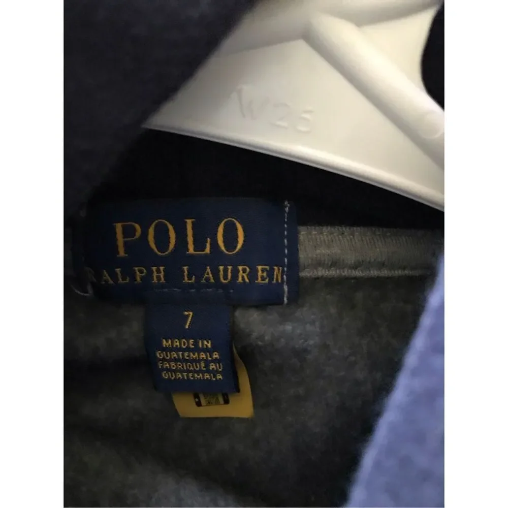 Ralph Lauren Polo Bear boys Size 7 hoodie fleece sweatshirt gray color block